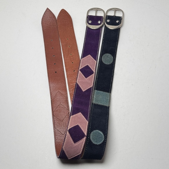 Vintage Simon Creations New York Blue Purple Suede 70's Vibe 2 Belt Bundle